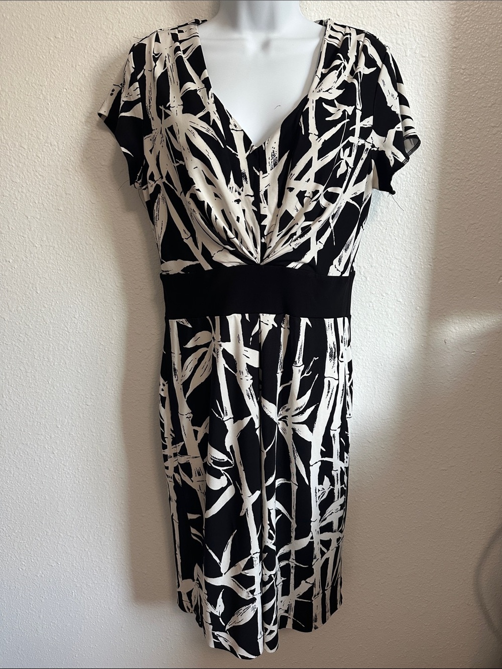 Talbots Black and White Bamboo Print Midi Dress Size 8